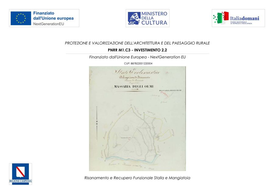 Targa del progetto PNRR per il risanamento e recupero funzionale di stalla e mangiatoia
